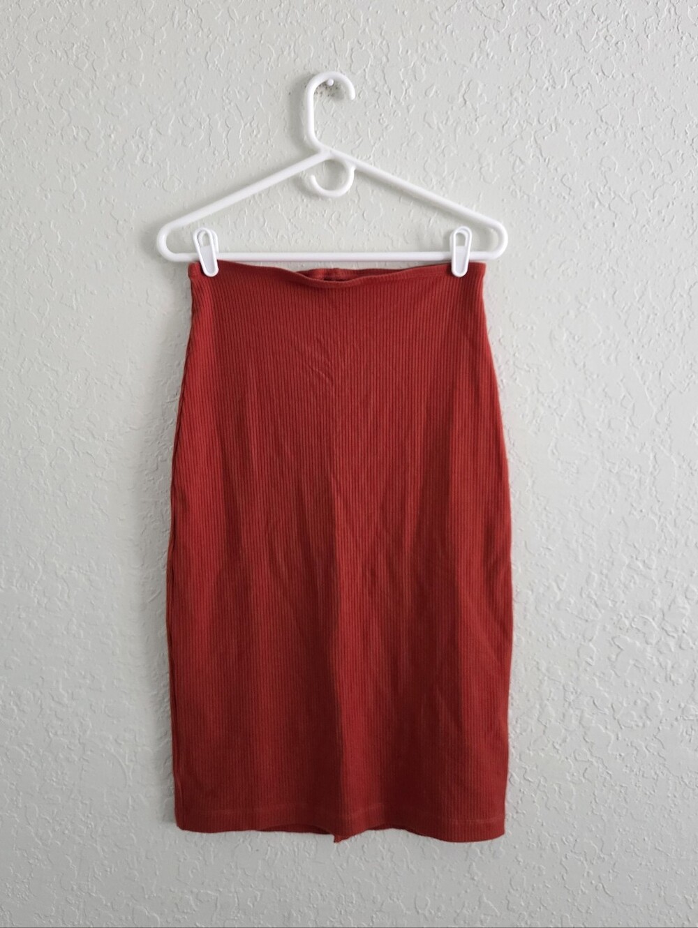 Reformation Maria Knit Ribbed Pencil Midi Skirt Tencel Spandex Stretch Soft Rust